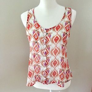 Papaya sheer print button up sleeveless tank top